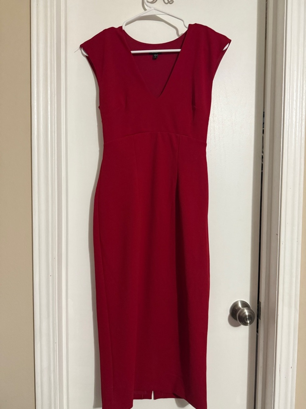 Express Red Midi Sheath Dress with V-Neck